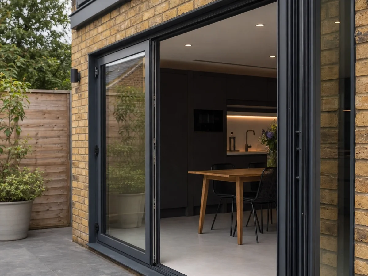 Anthracite aluminium bi-fold doors on a rear extension