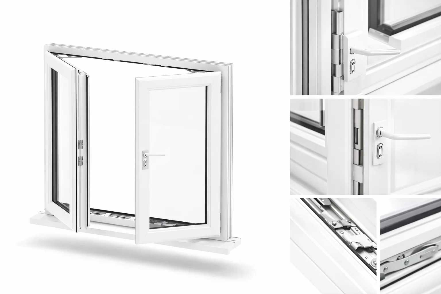 uPVC French casement window with hardware detail by Cii Double Glazing