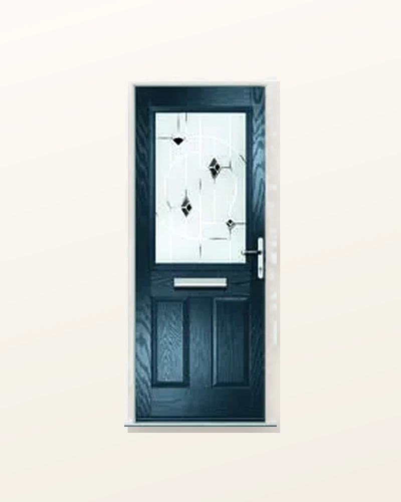 Composite door glazing and hardware layout